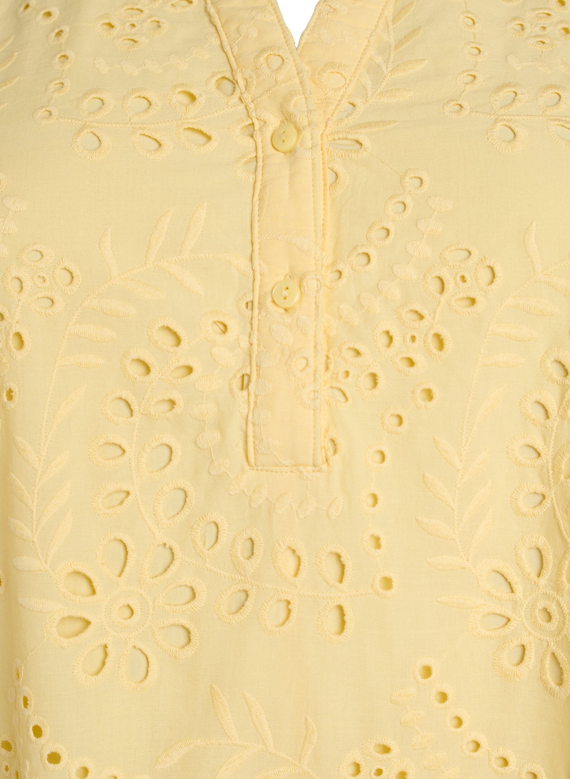 Zizzi Kjole med broderie anglaise og volangermer, Gul, Packshot image number 2