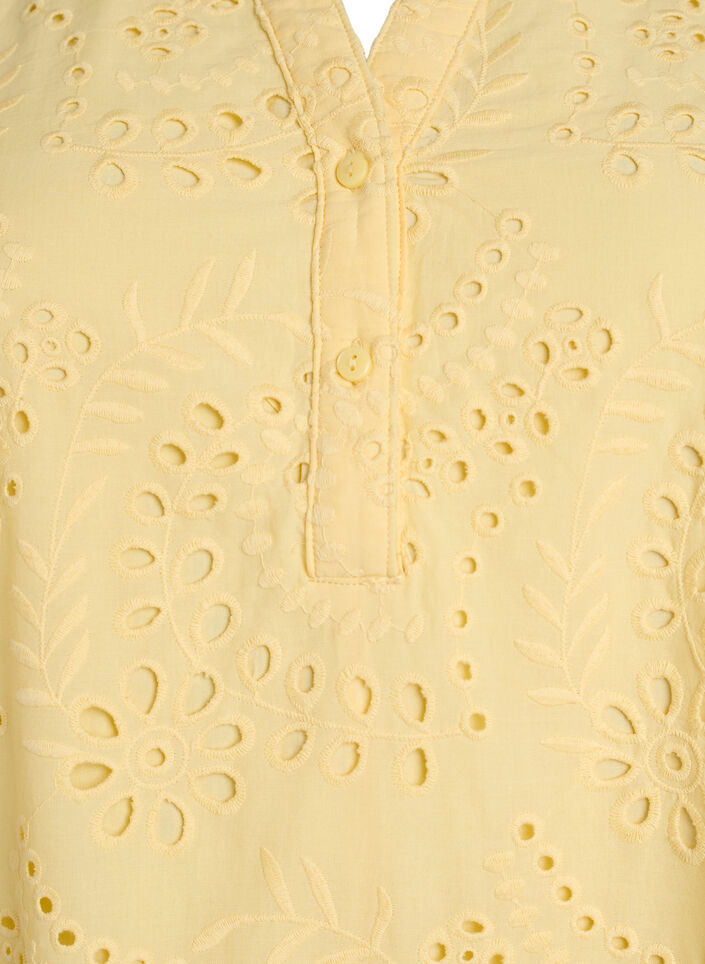 Kjole med broderie anglaise og volangermer, Gul, Packshot image number 2