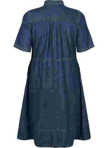 Skjortekjole i denim med korte ermer, Dark blue denim, Packshot image number 1