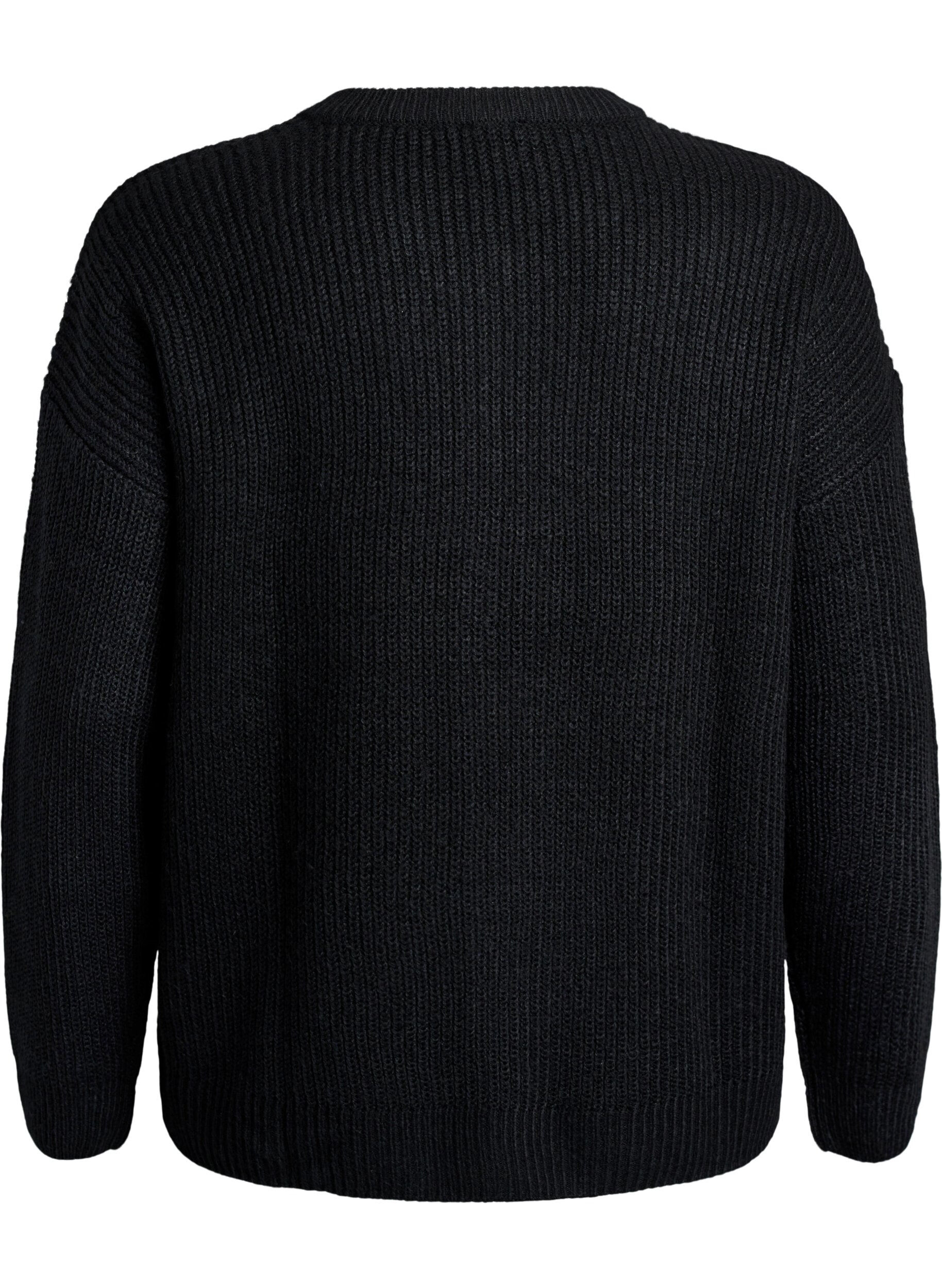 Zizzi FLASH - Strikket cardigan med glidel&aring;s, Svart, Packshot image number 1