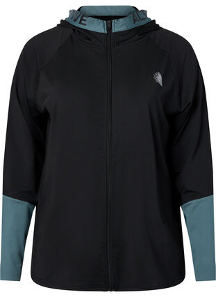 Treningscardigan med hette, Black, Packshot image number 0