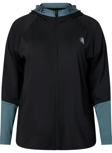 Treningscardigan med hette, Black, Packshot image number 0