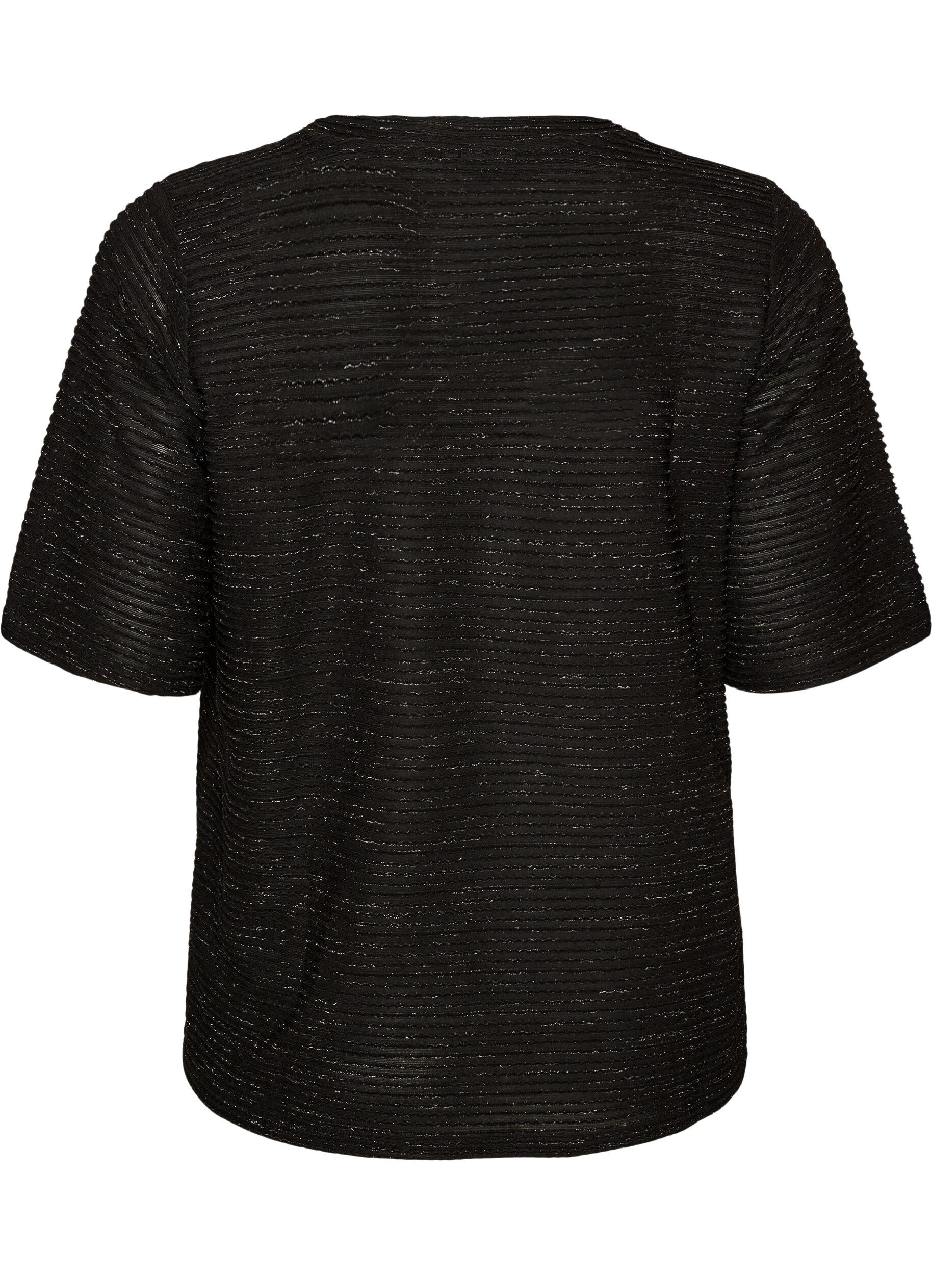 ZizziBluse med tekstur og glitter, Svart, Packshot image number 1
