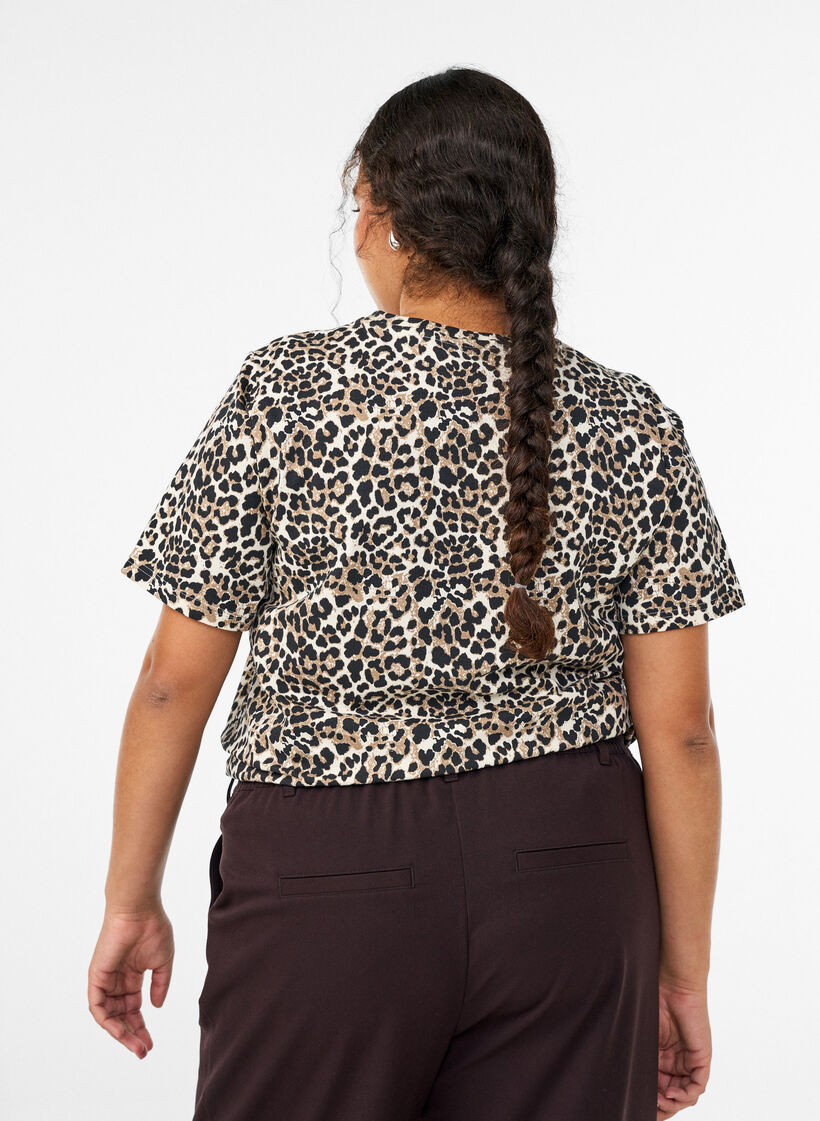 T-skjorte med leopardmønster og tekstprint, Brun, Model image number 2