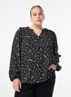 Langermet bluse med blomsterbroderi, Svart, Model image number 0