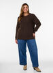 Melert strikkebluse med rund hals, Brun, Model image number 1