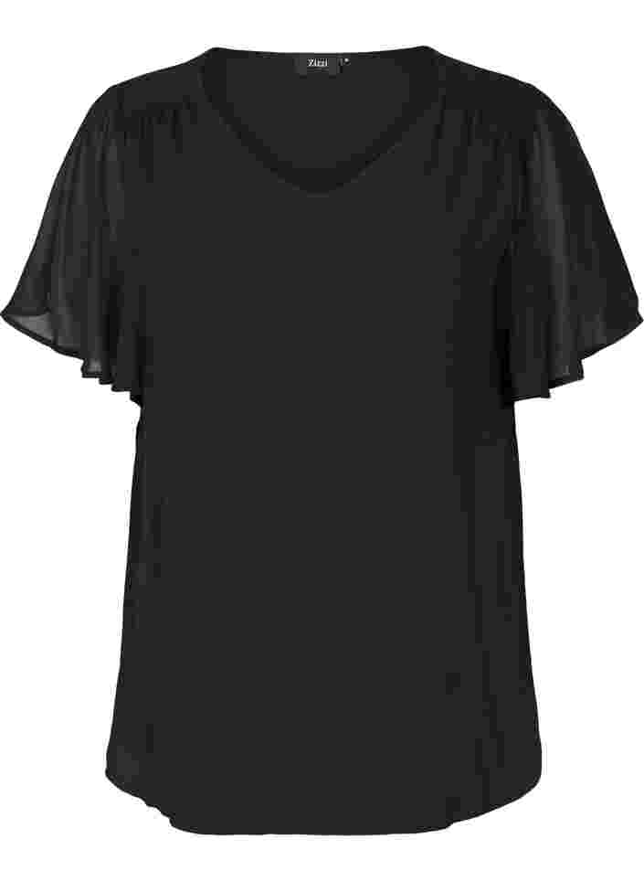 Bluse med korte ermer, Black, Packshot image number 0