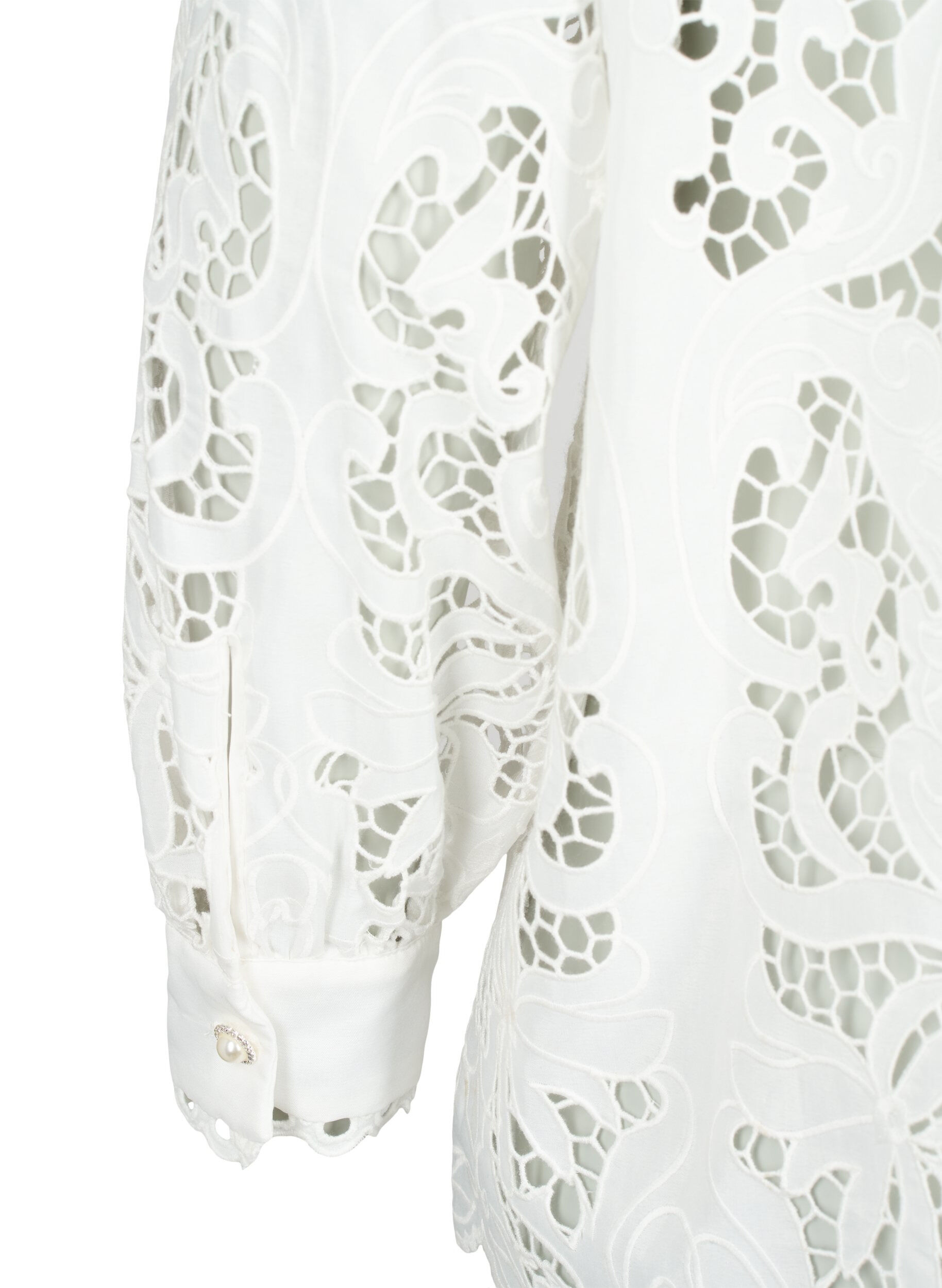 Zizzi Langermet skjortebluse med blonder, White, Packshot image number 3
