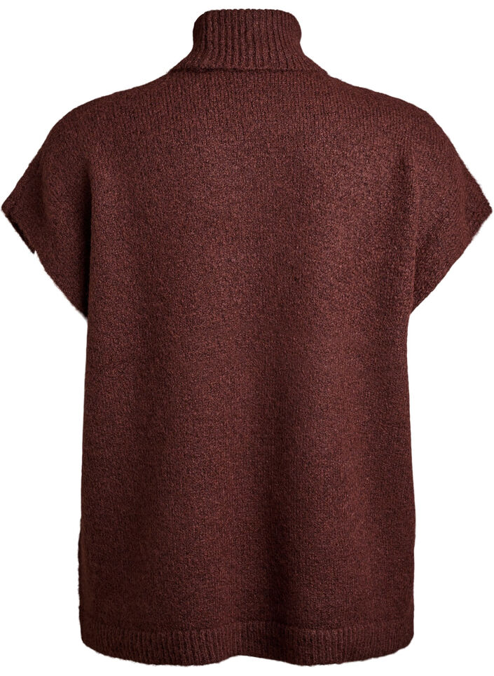 Ermeløs strikket vest med høy hals, Brun, Packshot image number 1