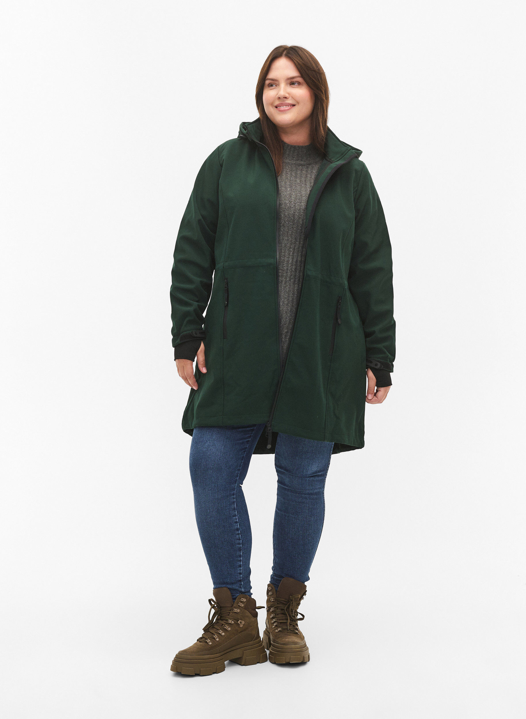 ZizziSoftshelljakke med avtagbar hette, Gr&oslash;nn, Model image number 1
