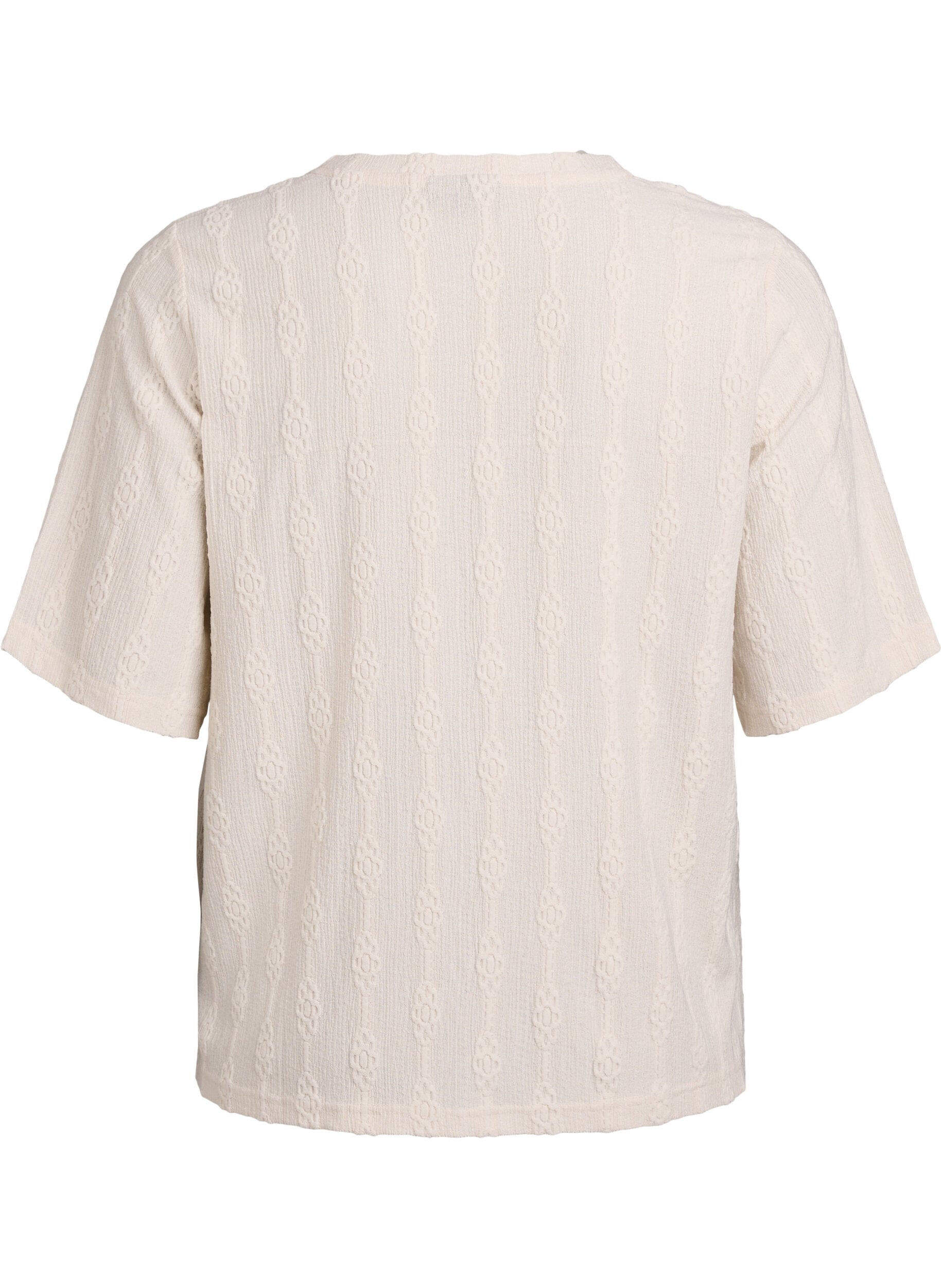 Zizzi Bluse med strukturm&oslash;nster og korte ermer, Beige, Packshot image number 1