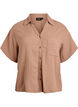 Bluse i bomullsmusselin med korte ermer, Brun, Packshot image number 0