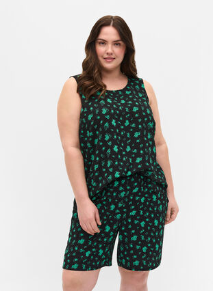 Topp uten ermer med mønster, Green Flower AOP, Model image number 0