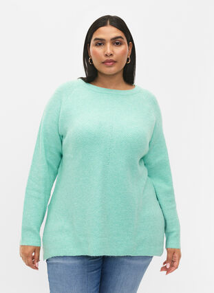 Melert-genser med splitt i siden, Cabbage/White, Model image number 0
