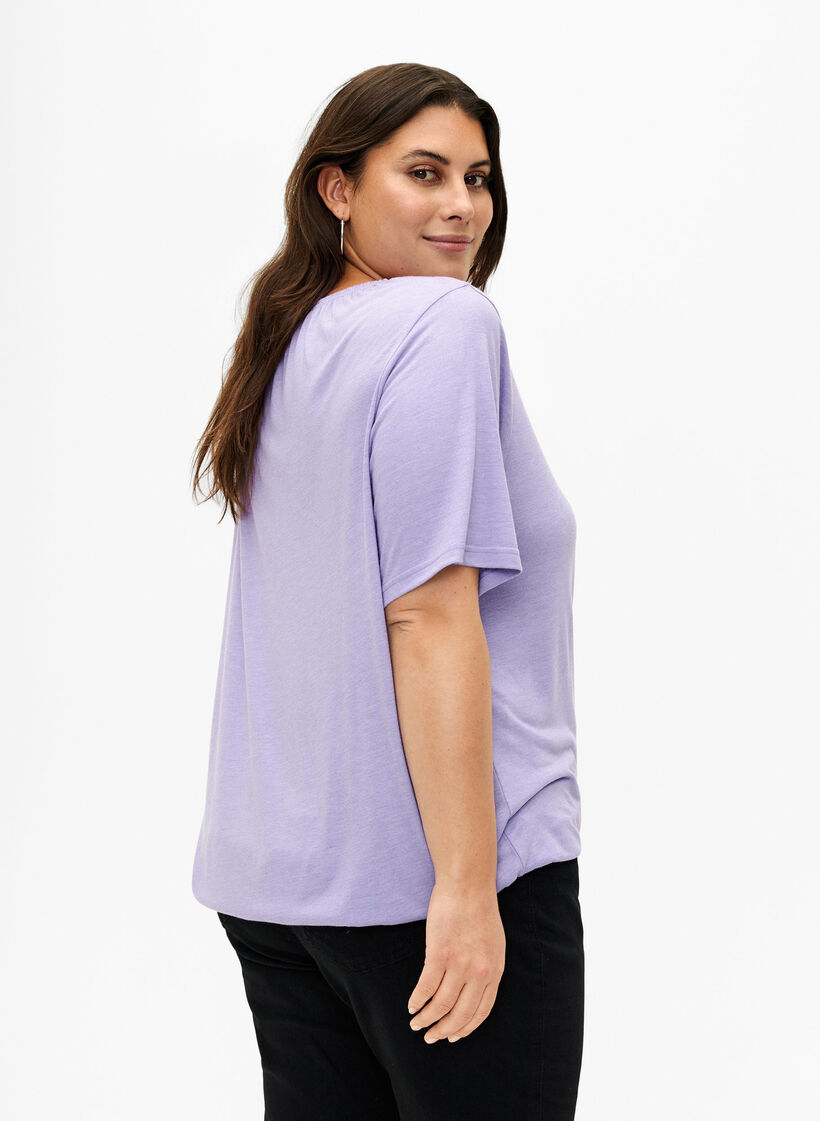 Melange Bluse med korte ermer, Violet Tulip Mel., Model image number 1