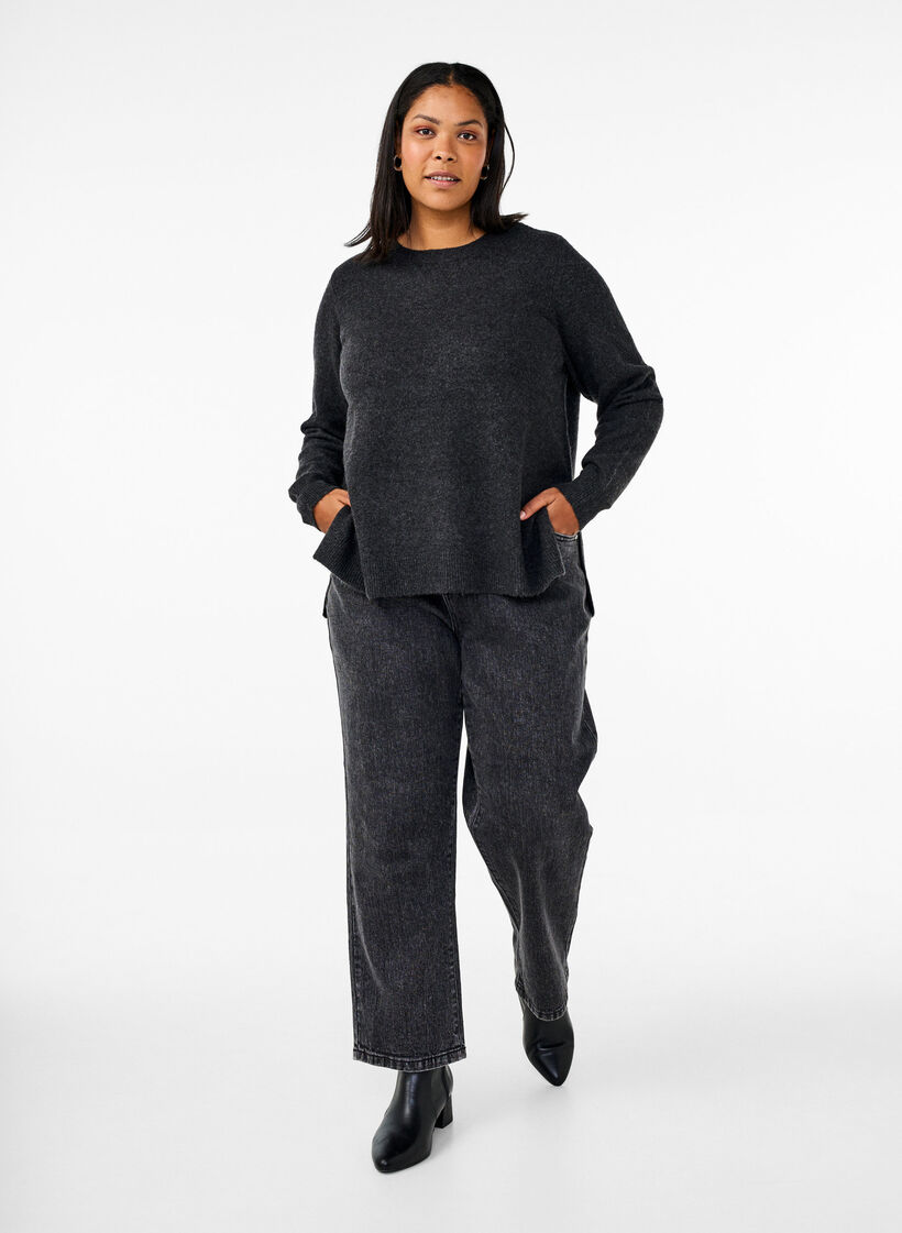 Strikket topp med ull og splitter, Dark Grey Melange, Model image number 2