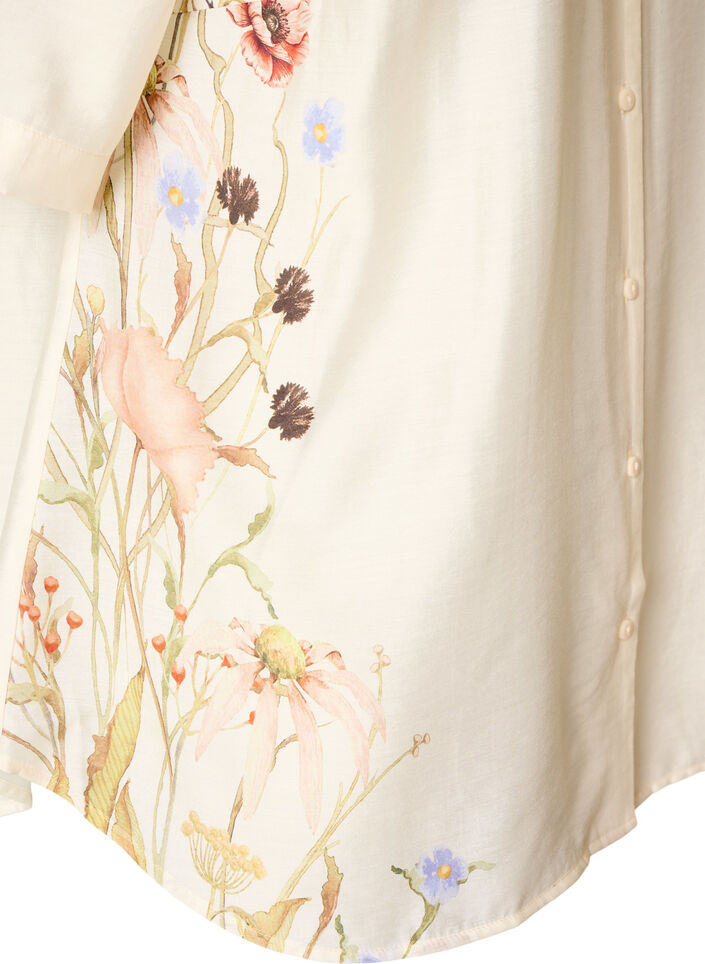 Bluse med albuelange ermer og blomsterdetaljer, Beige, Packshot image number 3