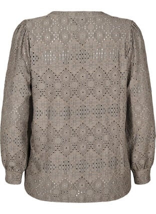 Zizzi Langermet bluse med et åpentsarbeidsmønster, Brun, Packshot image number 1
