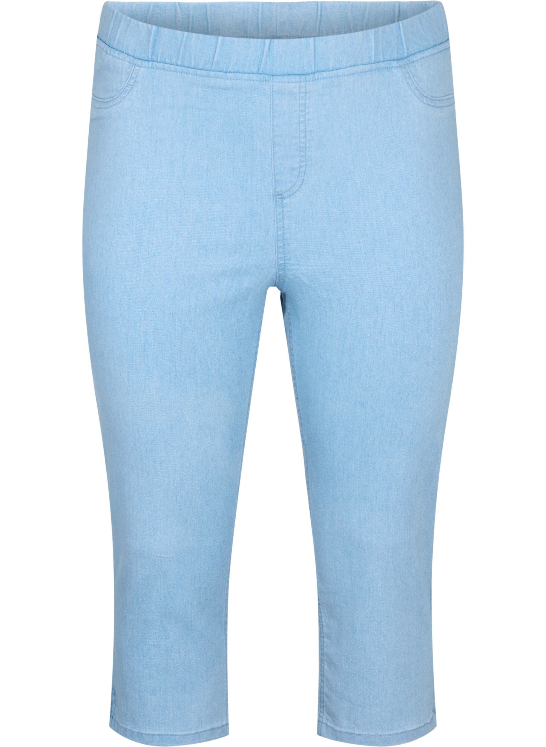 Zizzi Capribukser i bomullsmiks, Light blue denim, Packshot image number 0