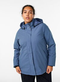 Funksjonell kort hette vinterjakke, Blå Funksjonell kort hette vinterjakke, Blå, Model