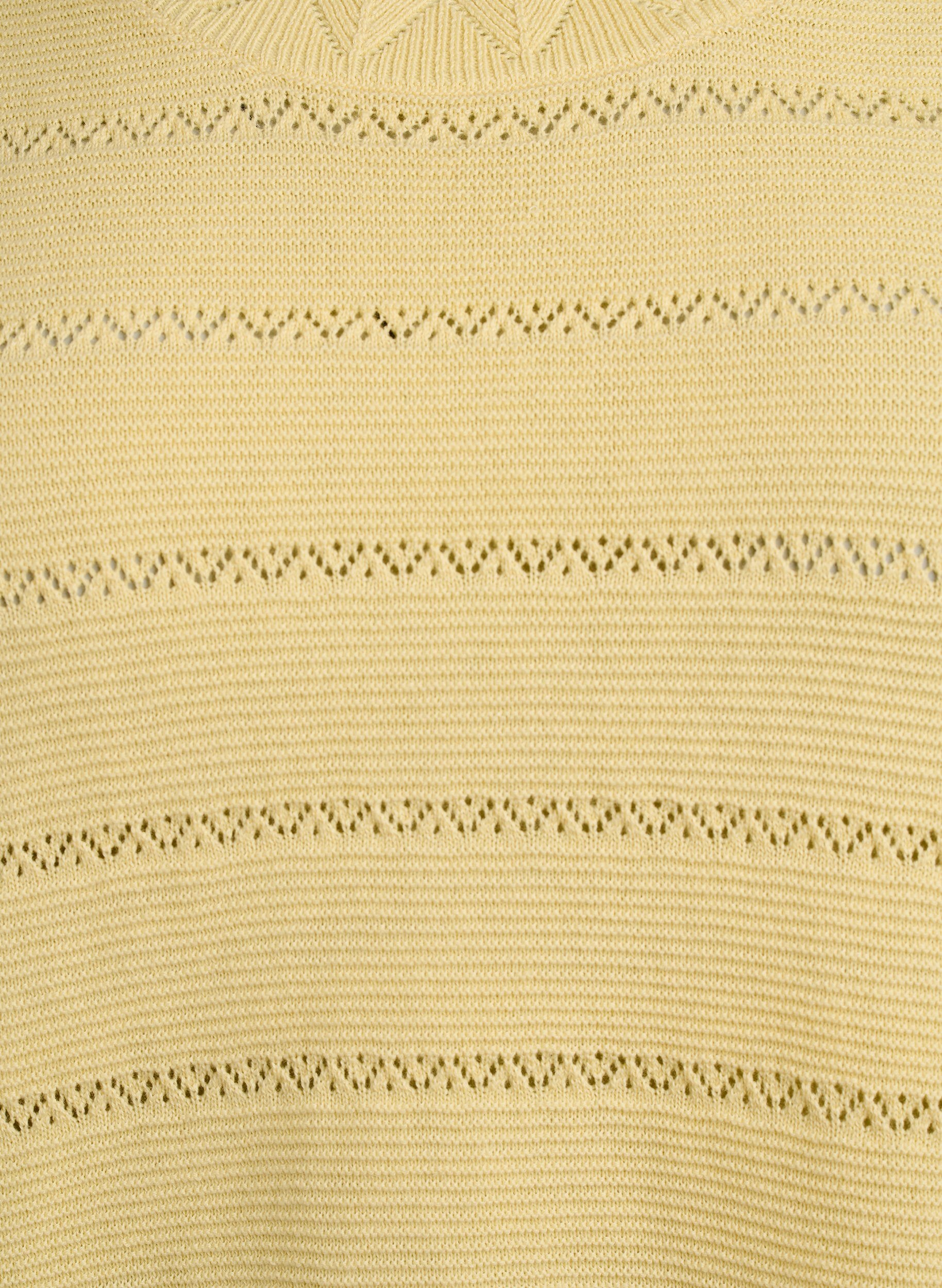 Zizzi Strikket bluse med stripet hullm&oslash;nster og korte ermer, Gul, Packshot image number 2