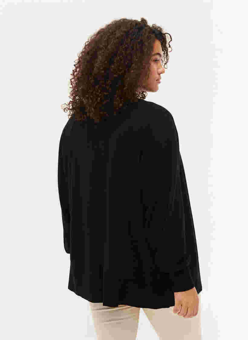 Ribbet cardigan med knappelukking, Black, Model image number 1