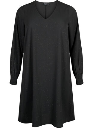 FLASH - langermet kjole med glitter, Black w. Silver , Packshot image number 0