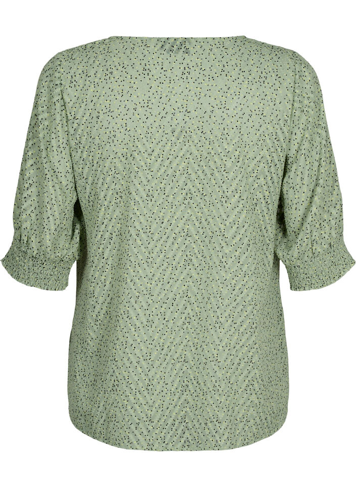 Prikkete bluse med 1/2 ermer, Seagrass Dot, Packshot image number 1