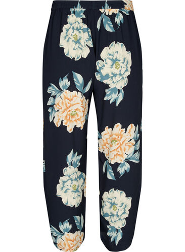 Løstsittende viskosebukser i blomstermønster, Roses on Navy, Packshot image number 1