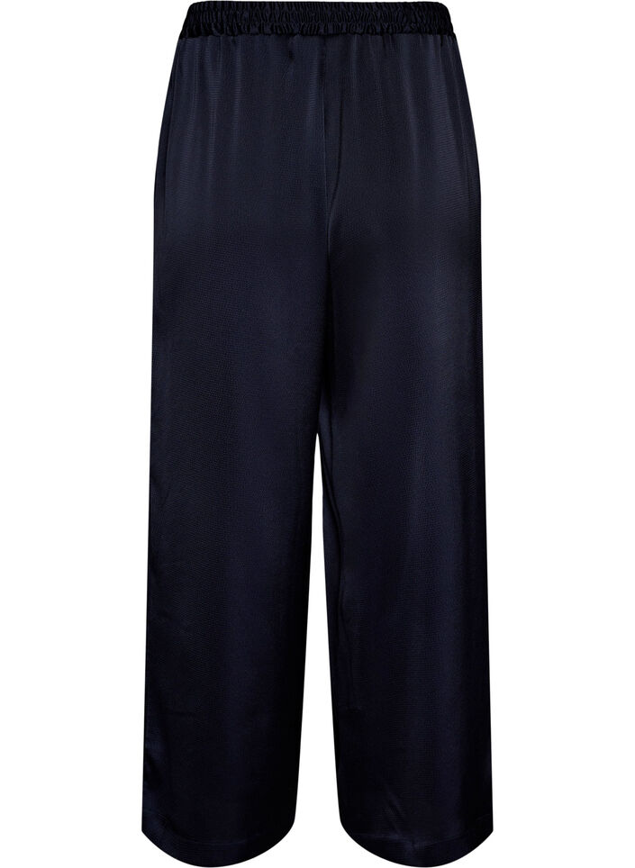 Bukser i satenglook med brede, rette ben, Bl&aring;, Packshot image number 1