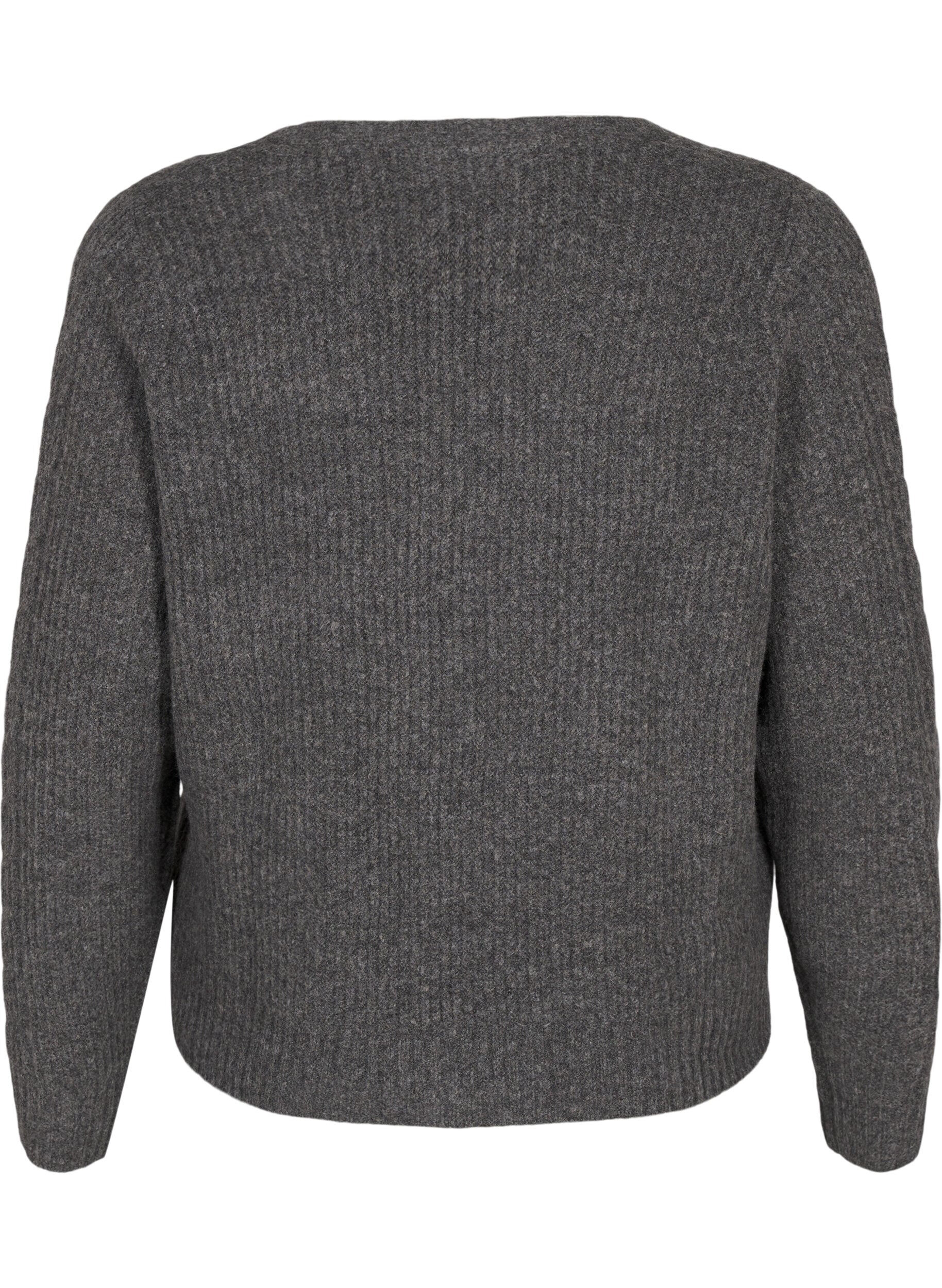 Zizzi Strikket cardigan med knytedetaljer, Dark Grey Melange, Packshot image number 1