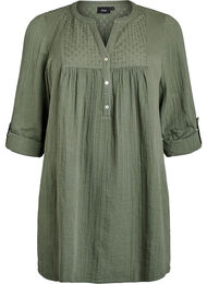Bomulds muslin-tunika med broderie anglaise, Gr&oslash;nn
