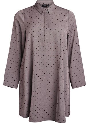 Zizzi Kort A-linje kjole med lange ermer, Grå, Packshot image number 0