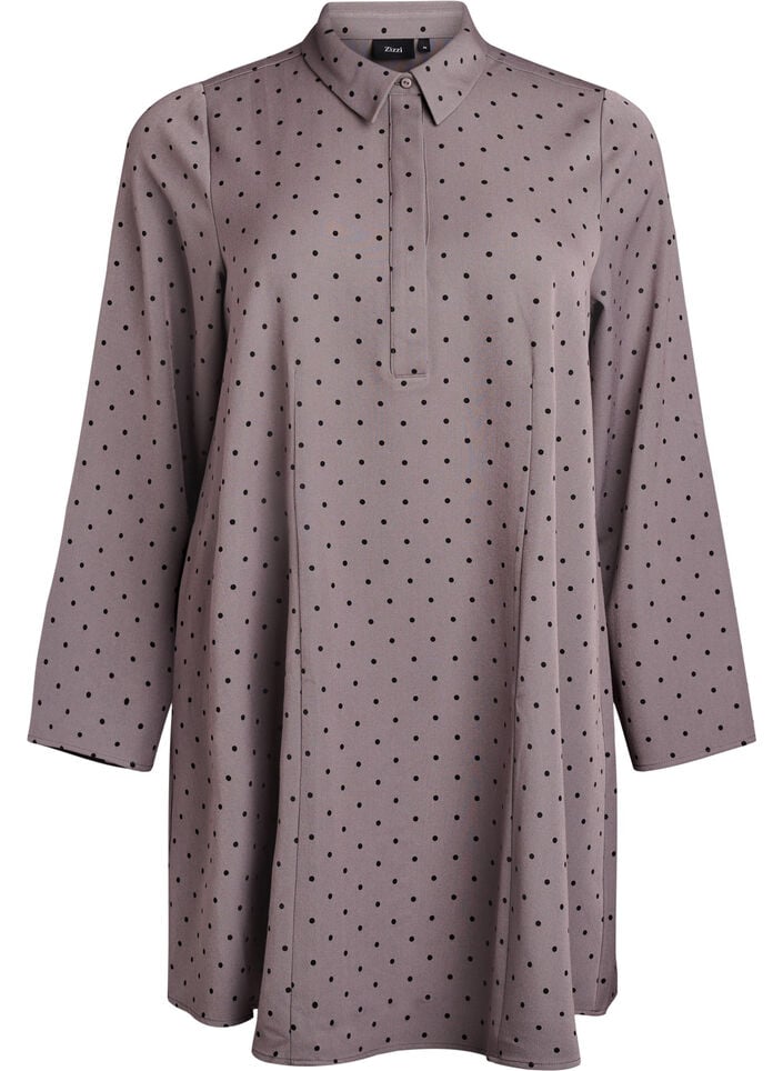 Kort A-linje kjole med lange ermer, Grå, Packshot image number 0