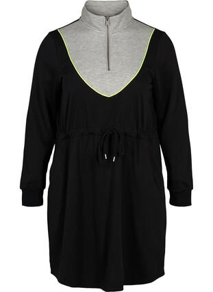 Kjole med lommer og justerbar midje, Black comb, Packshot image number 0