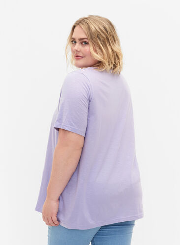 T-skjorte av bomull med blondekant, Lavender, Model image number 1