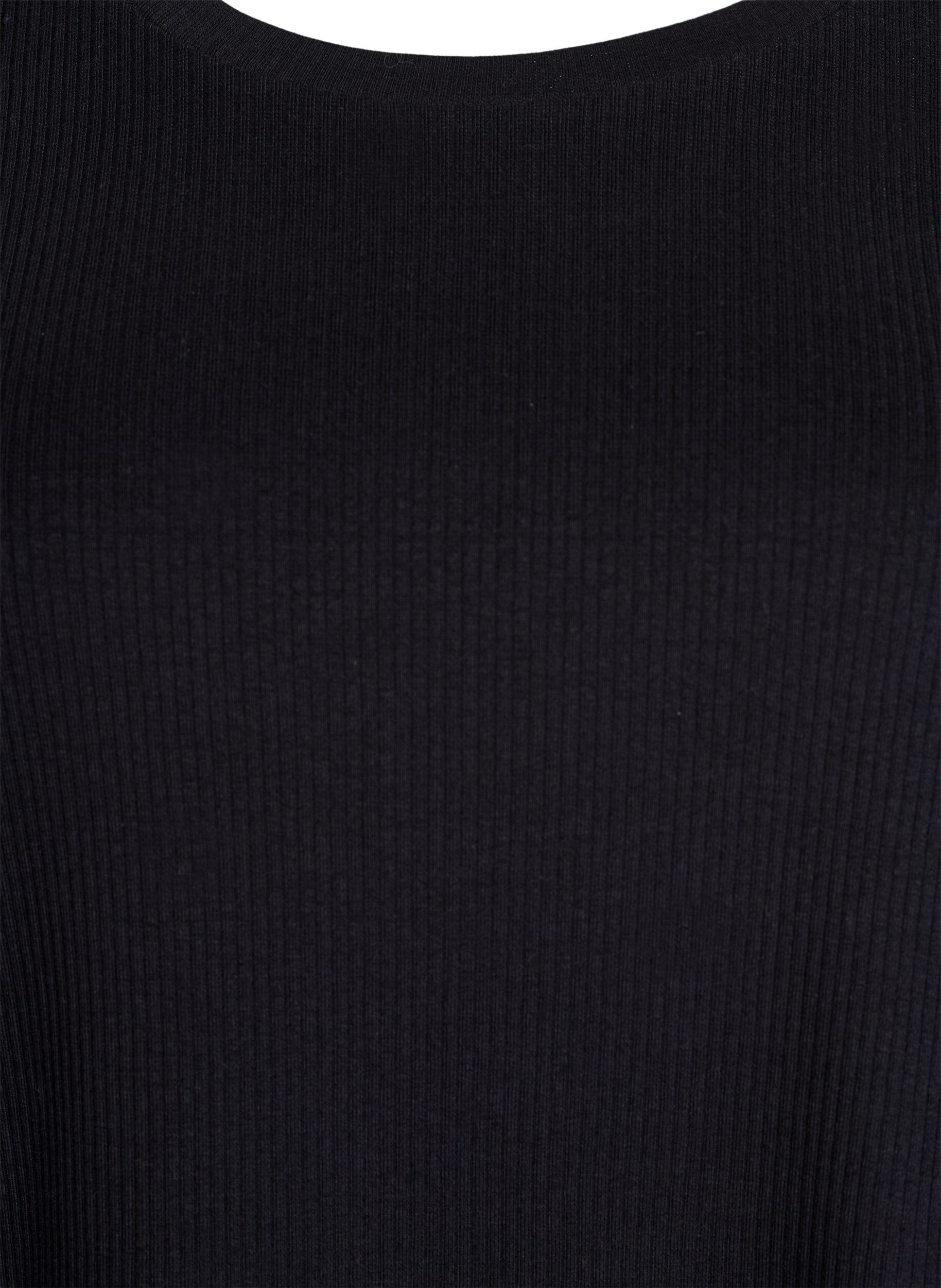 Zizzi Ribbestrikket jerseybluse med korte ermer, Svart, Packshot image number 2
