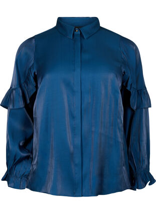 Skjorte i viskose med volanger, Titan, Packshot image number 0