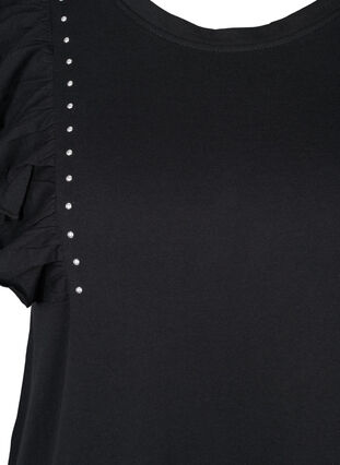 T-skjorte i bomull med volanger og nagler, Black, Packshot image number 2