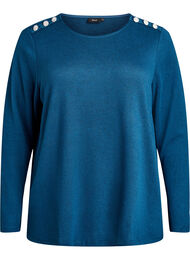 Bluse med dekorative knapper, Ink Blue Mélange