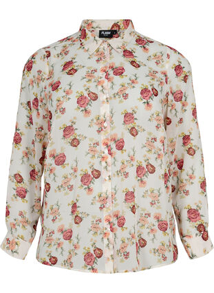 FLASH - Langermet skjorte med blomstermønster, Off White Flower, Packshot image number 0