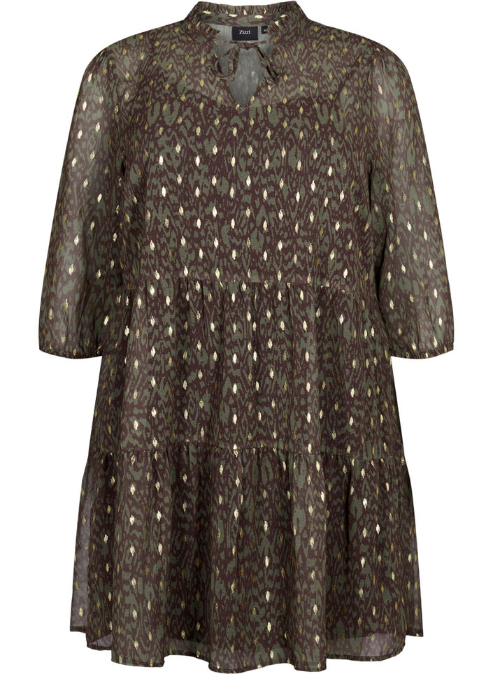 Tunika med trykk og lurex, Green Ethnic AOP, Packshot image number 0