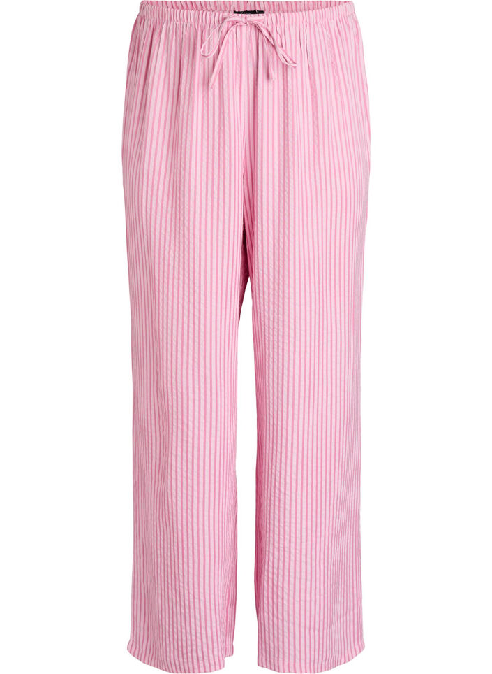 L&oslash;se pyjamasbukser i seersucker med h&oslash;y midje, Rosa, Packshot image number 0