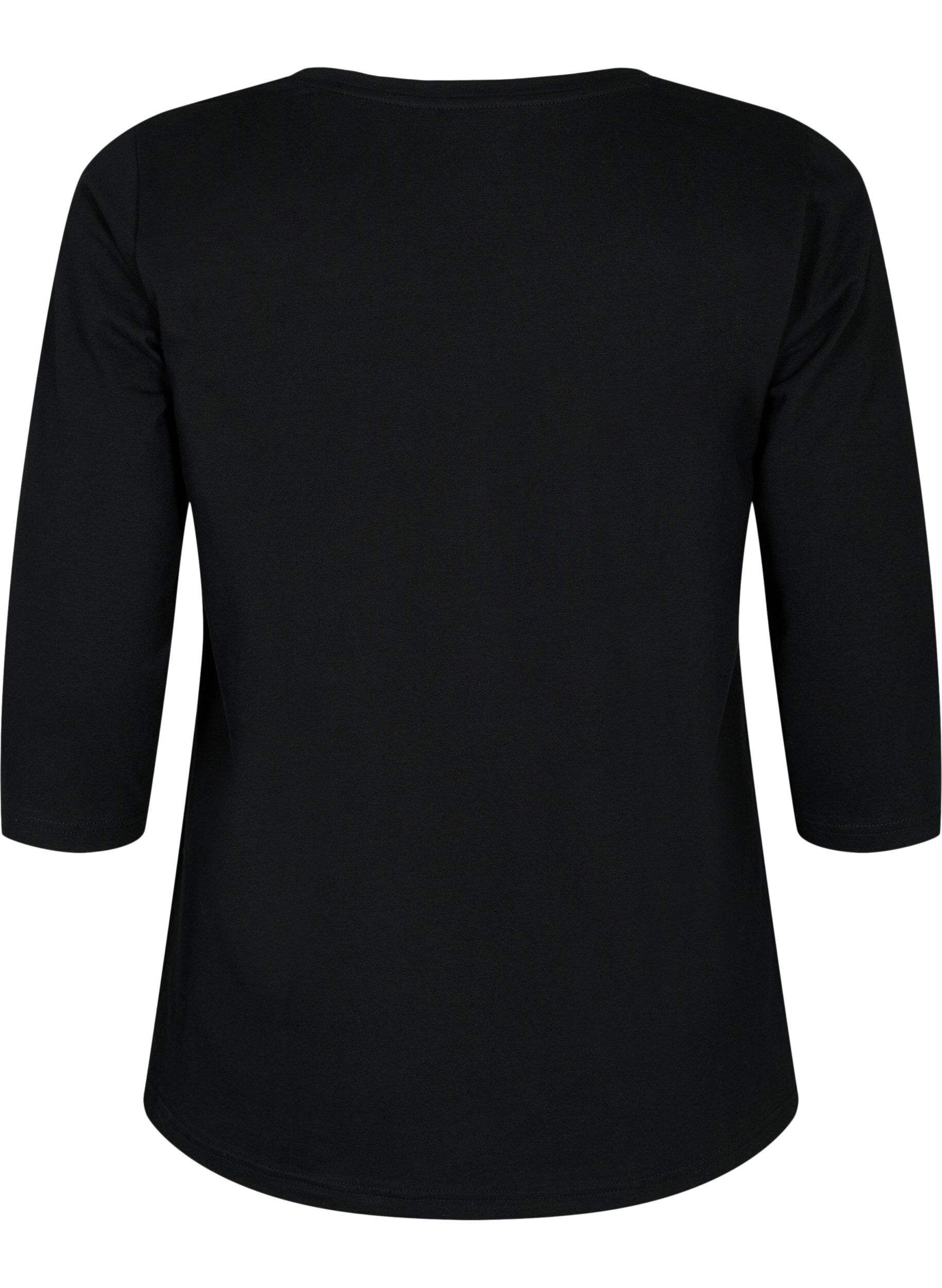 ZizziBasis T-skjorte i bomull med 3/4 ermer, Svart, Packshot image number 1