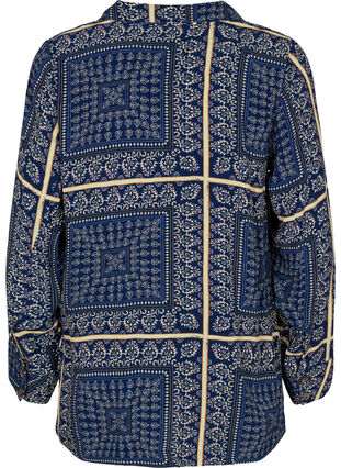 Lang viskoseskjorte med mønster, Blue Patch AOP, Packshot image number 1