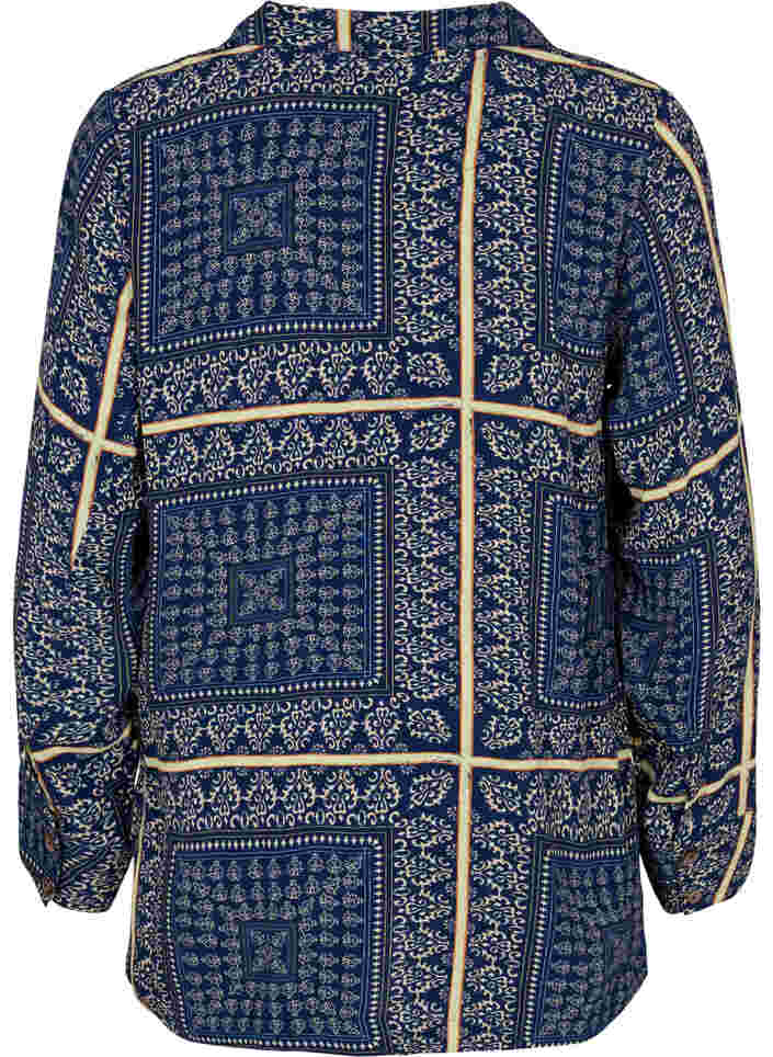 Lang viskoseskjorte med mønster, Blue Patch AOP, Packshot image number 1