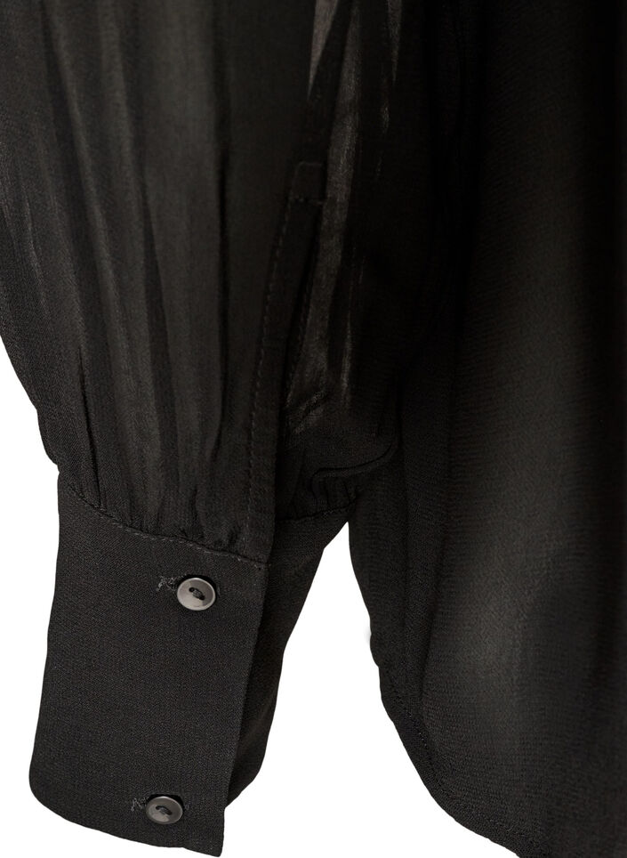 Viskosebluse med en volangkrage, Svart, Packshot image number 3