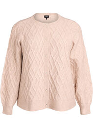 Kabelstrikket cardigan med perleknapper, Beige