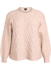 Kabelstrikket cardigan med perleknapper, Beige Kabelstrikket cardigan med perleknapper
