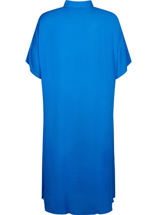 Skjortekjole i viskose med korte ermer, Victoria blue, Packshot image number 1